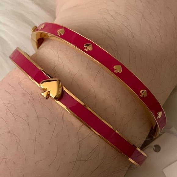 KATE SPADE Thin Enamel Hinged Bangles Set in Bright Rose - Picture 3 of 3